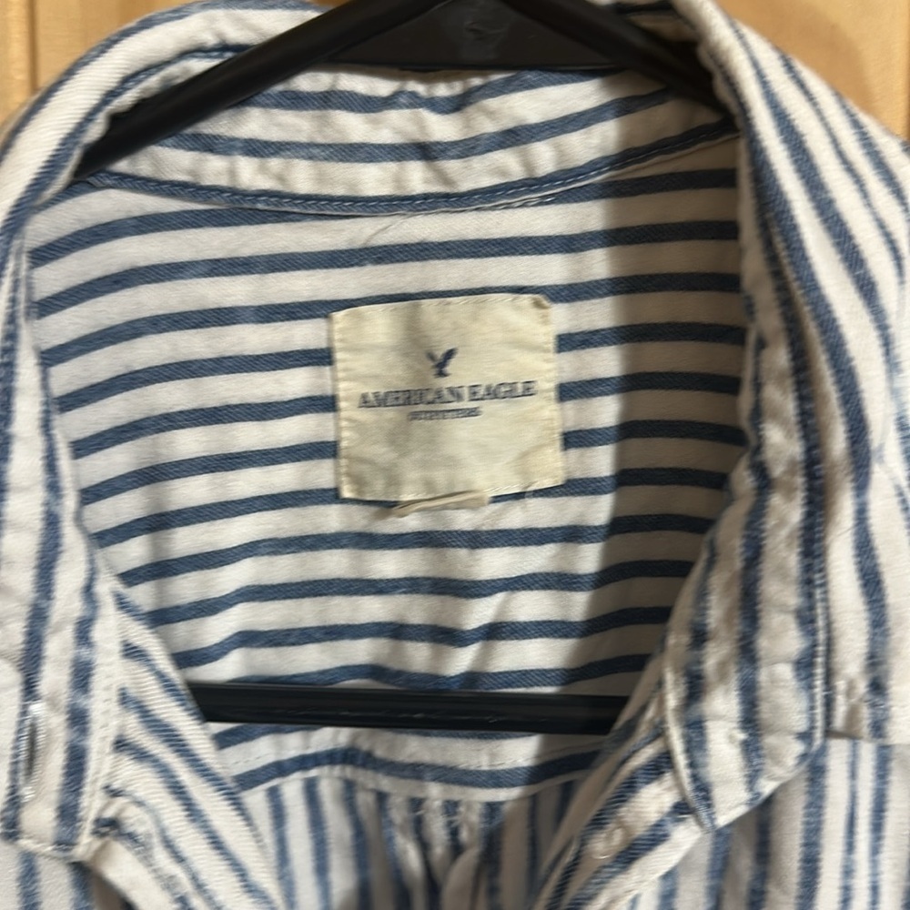 American Eagle Outfitters Blue and White Striped Collared Button-up - Picture 2 of 5